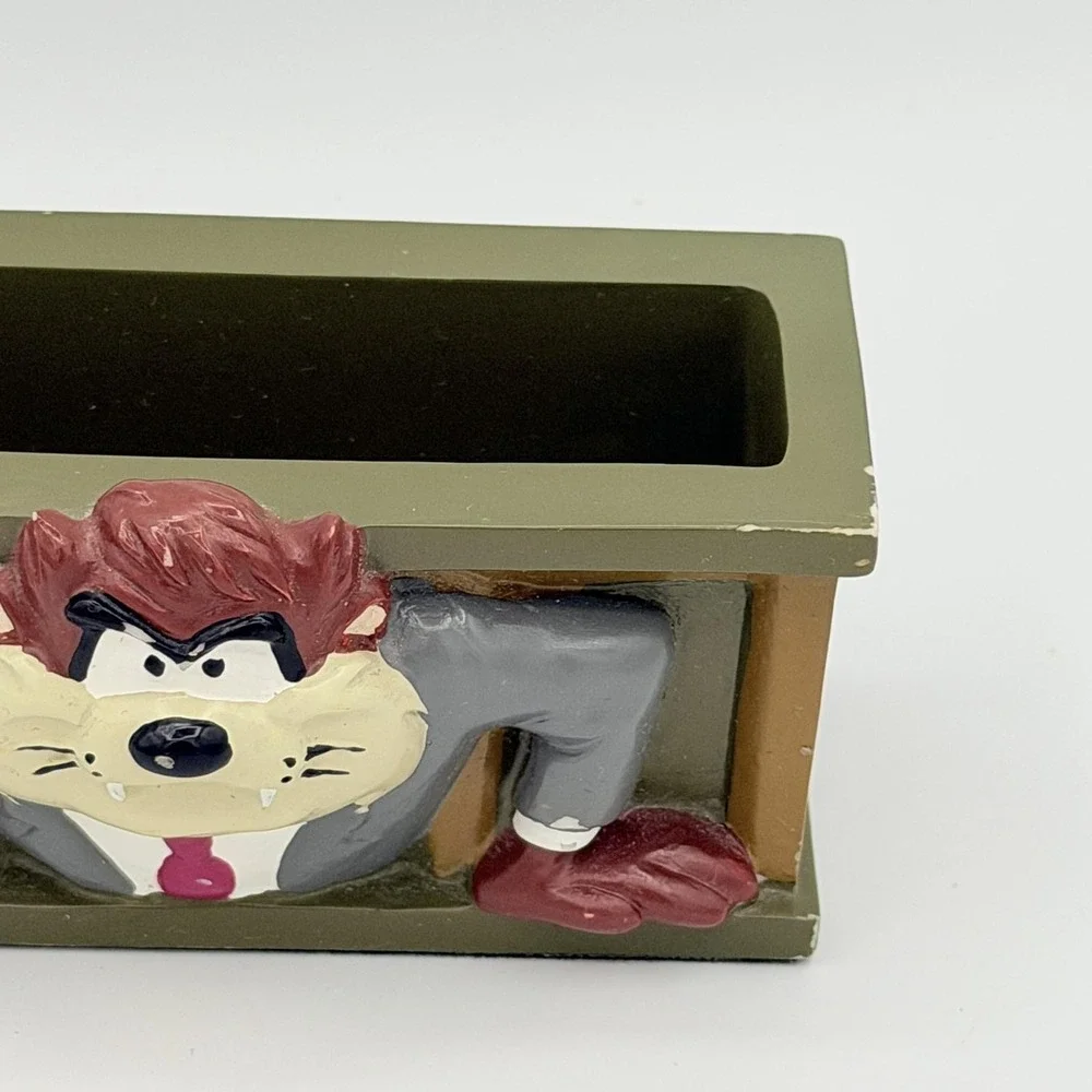 Vintage Looney Tunes Taz Warner Bros Green Desk Business Card Holder 1997